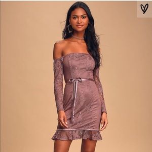LulusDusty Purple Lace Off-The-Shoulder Mini Dress